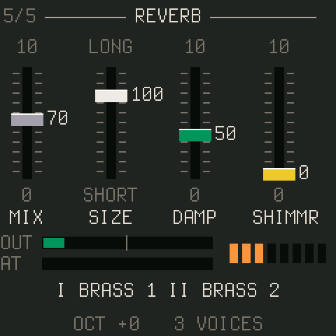 The REVERB page with the monitor strip